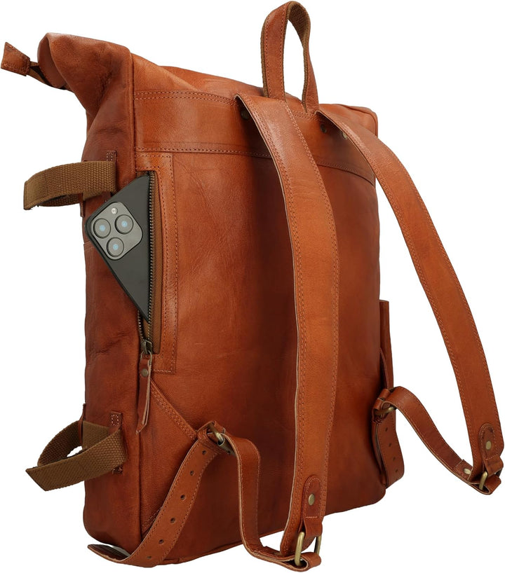 Gusti Leder Rucksack für Damen & Herren - Milo - Rolltop Rucksack Leder Damen & Herren, Lederrucksac
