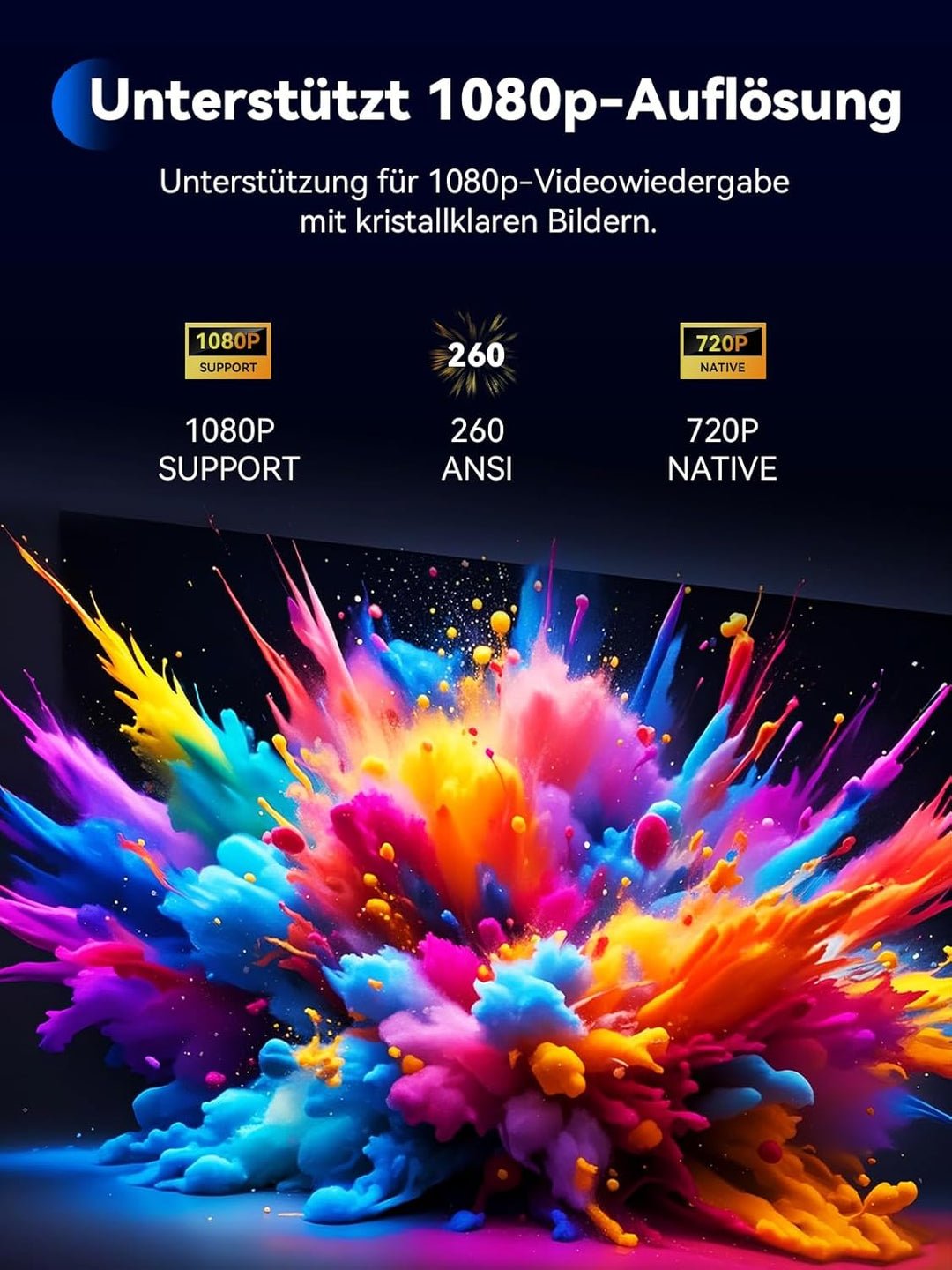 Mini Beamer 1080P Unterstützt - SOOMFON Kleiner Beamer Handy mit Bluetooth, Auto Trapezkorrektur Ele