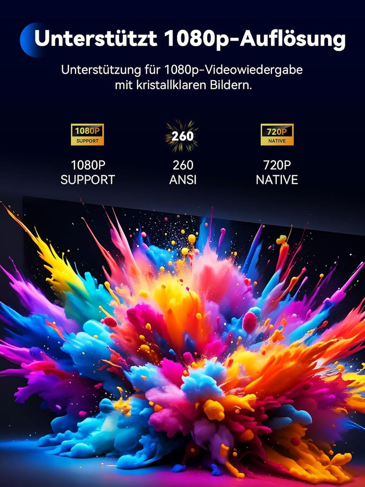 Mini Beamer 1080P Unterstützt - SOOMFON Kleiner Beamer Handy mit Bluetooth, Auto Trapezkorrektur Ele