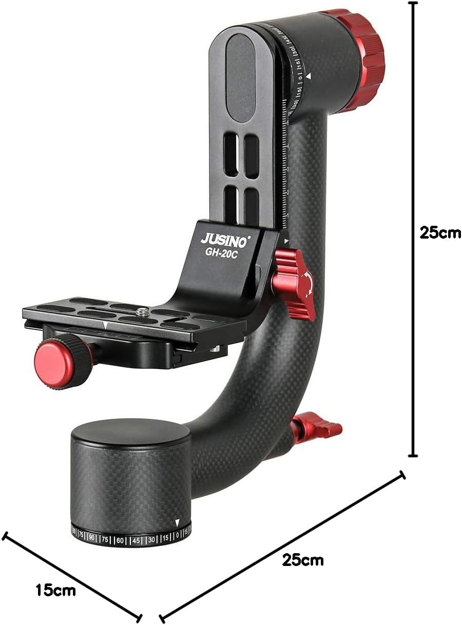 JUSINO Karbon Gimbal Head GH-20C, grosser Kardankopf für Kameras mit Teleobjektiv, 15kg Tragfähigkei