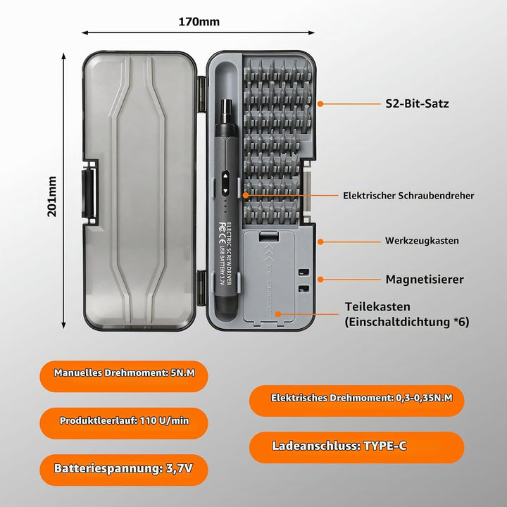 Mini Elektrischer Schraubendreher Set, 46 in 1 Präzisions Elektro Schraubendreher Set mit 36 Magneti