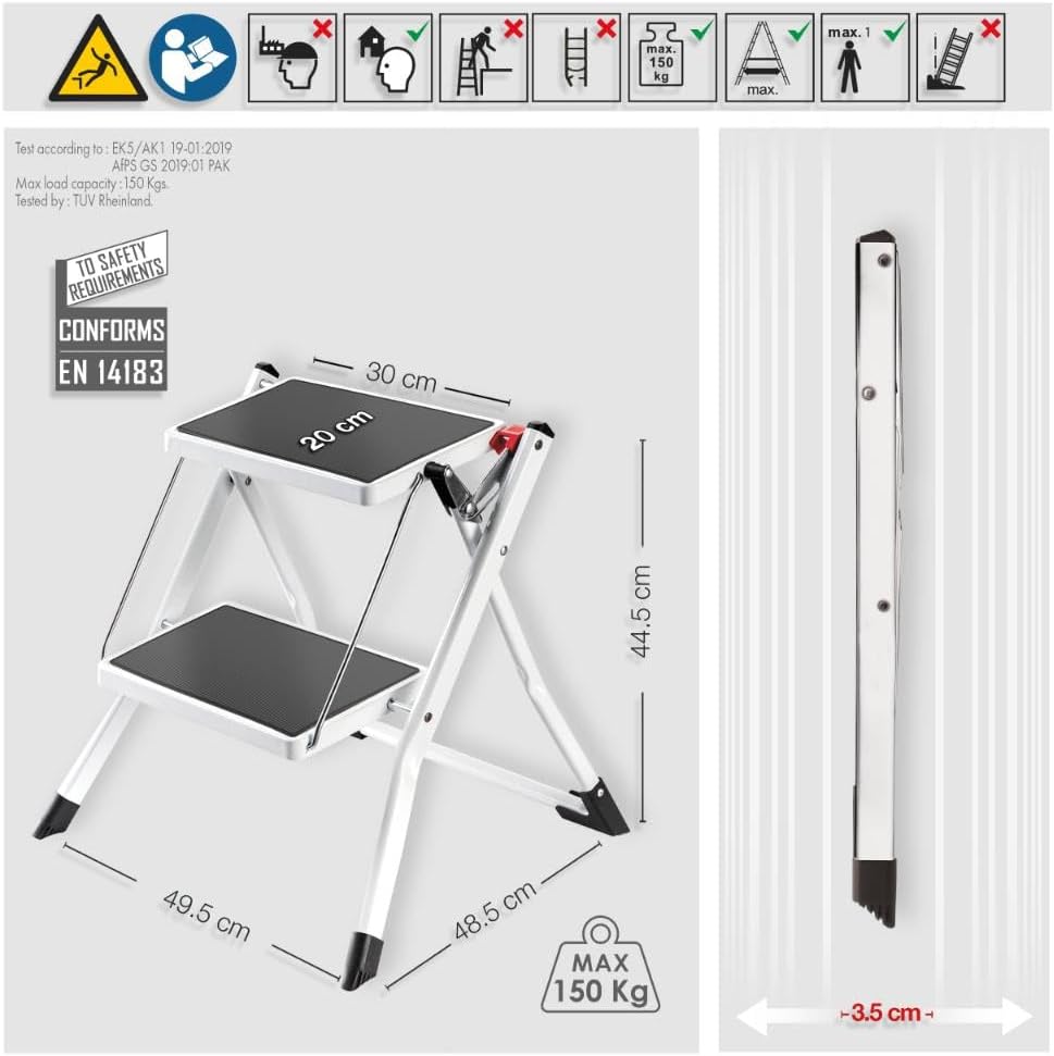 MSV Klapptritt Trittleiter Haushaltsleiter ca. 49 x 49 x 45 cm, belastbar bis 150kg, 2 grosse Stahl-