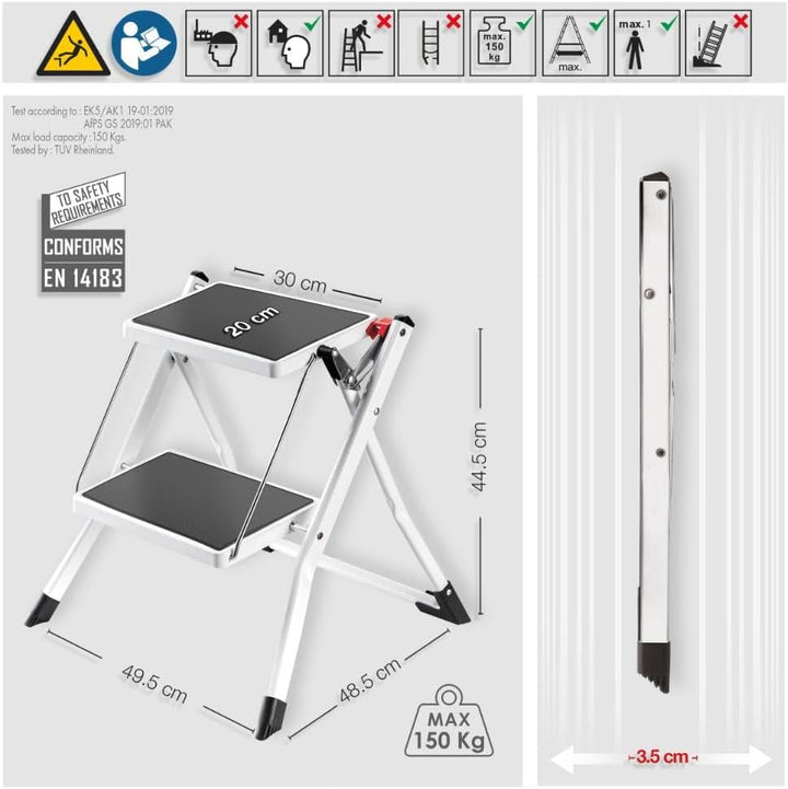 MSV Klapptritt Trittleiter Haushaltsleiter ca. 49 x 49 x 45 cm, belastbar bis 150kg, 2 grosse Stahl-