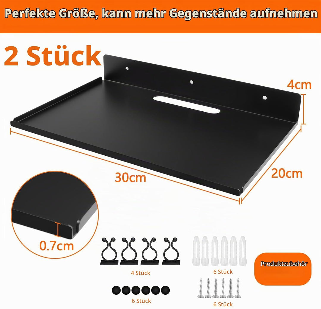 Wandregal Schwarz 2 Stück Wandregal Ohne Bohren 30x20cm Wandregals Metall Schwebendes Bücherregal Kl