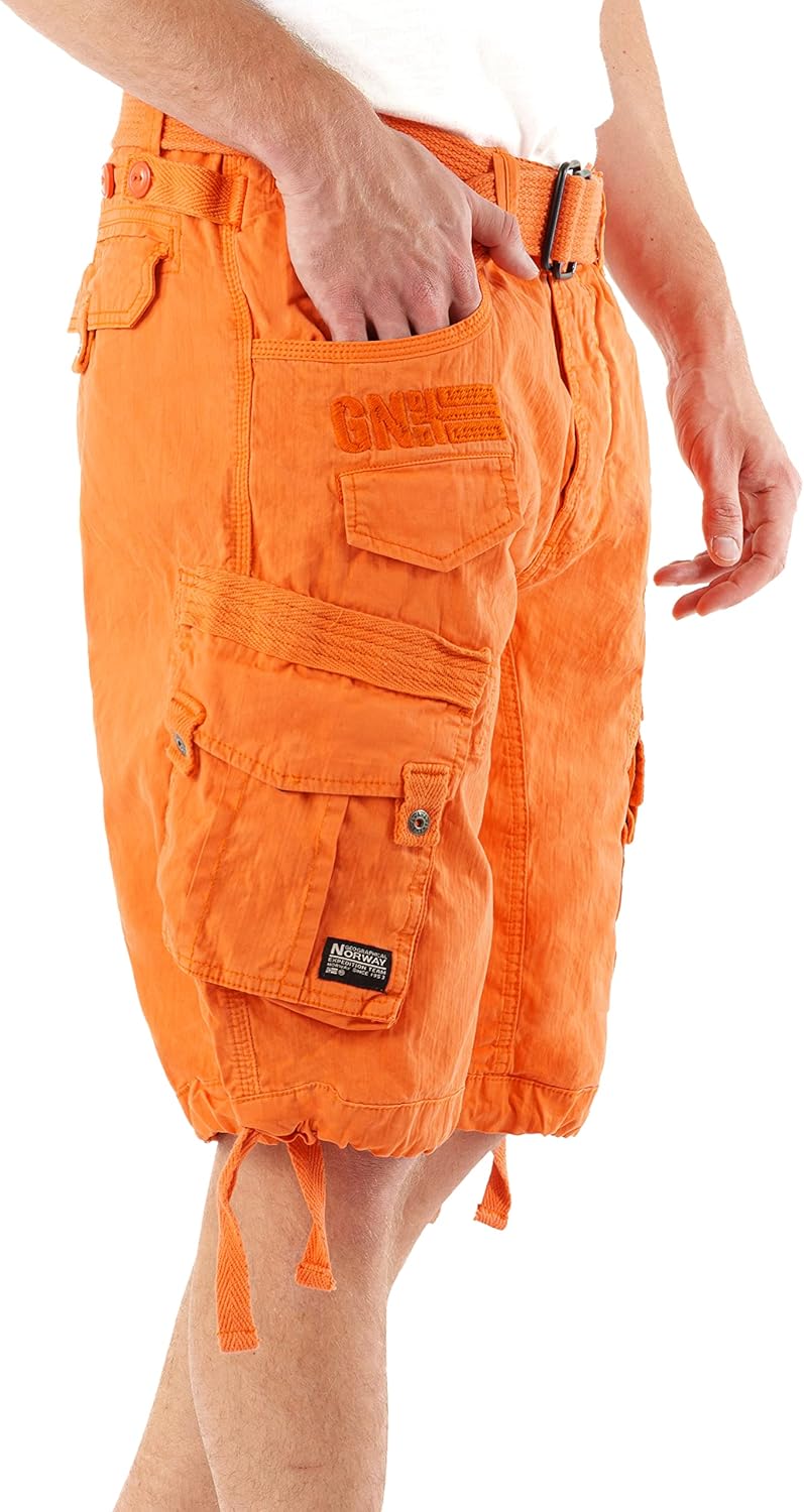 Geographical Norway Herren Shorts Pratique Perle Kurze Hose Männer mit Gürtel Bestickt Cargoshorts L