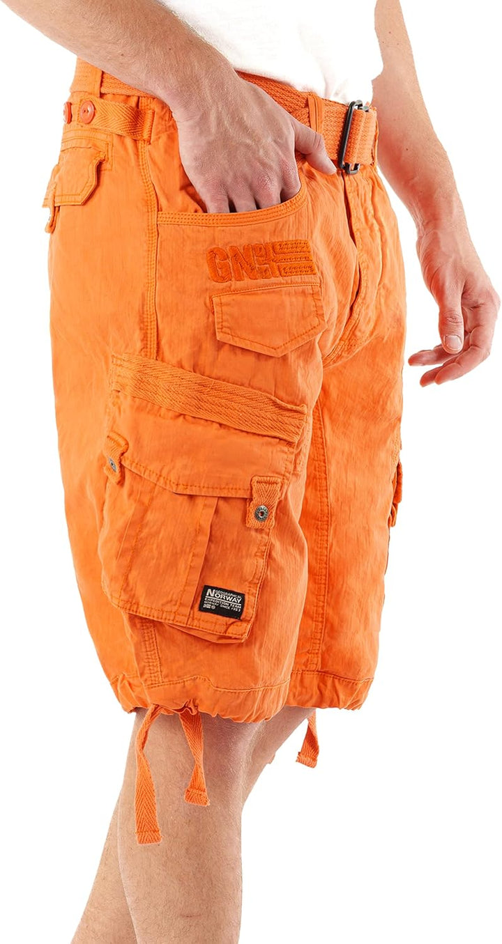 Geographical Norway Herren Shorts Pratique Perle Kurze Hose Männer mit Gürtel Bestickt Cargoshorts L