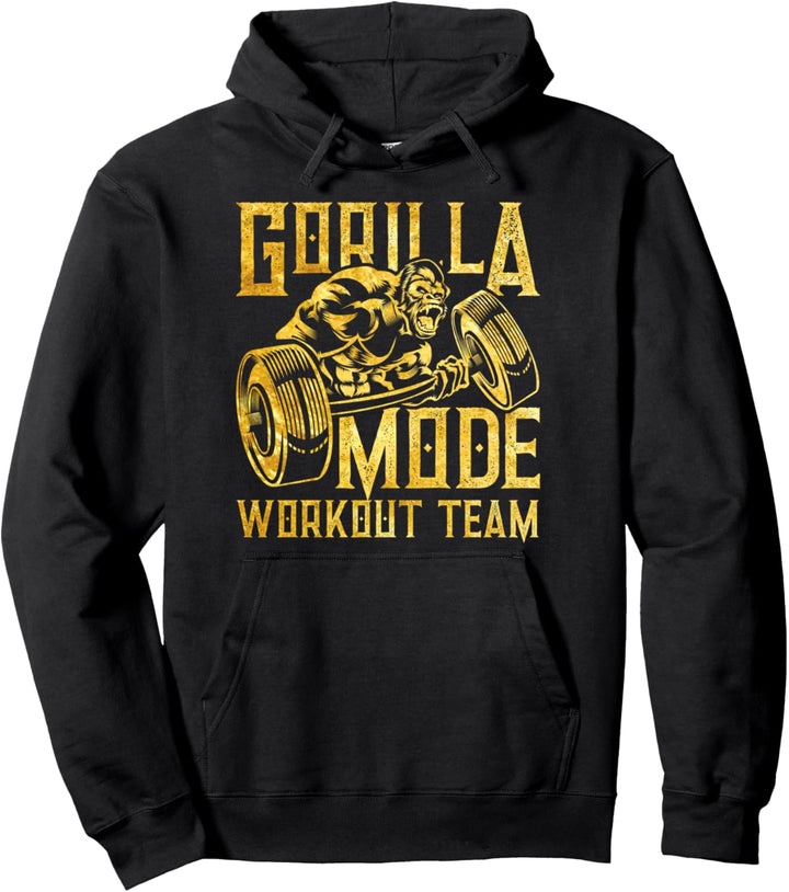 Gorilla Mode Workout Team Hantel Beast Gym Fitness Gold Pullover Hoodie
