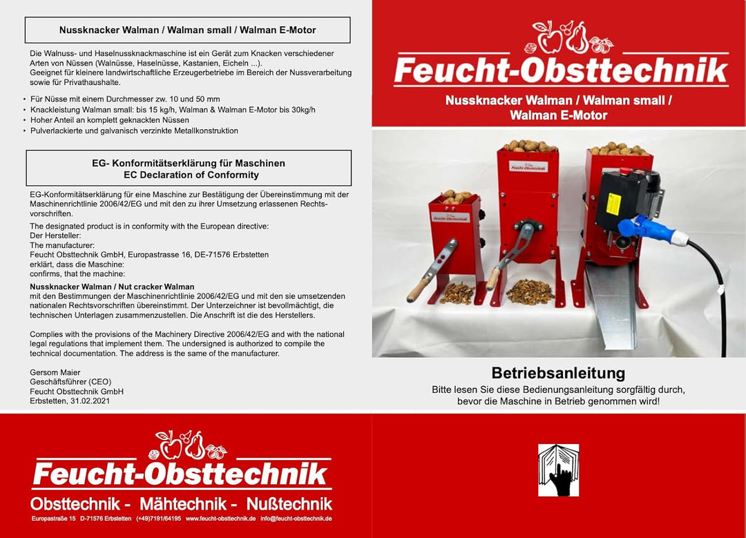 Feucht Obsttechnik KNACKI - Walnuss Knackmaschine - Wal Man - das Original Made in Germany Der Profi
