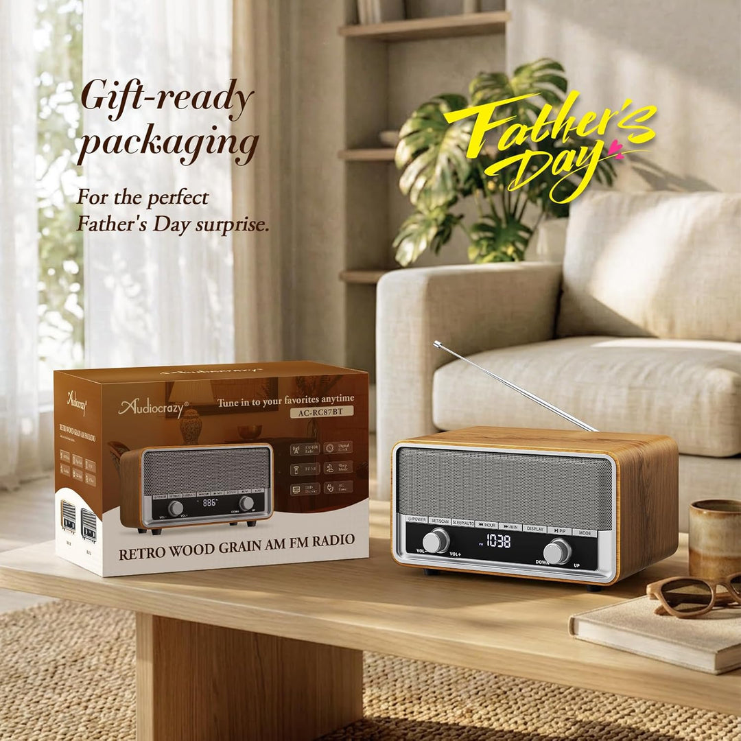 Retro-AM-FM-Radio zum Einstecken an die Wand, digitales Uhr-Radio für Schlafzimmer, mit LCD-Display,