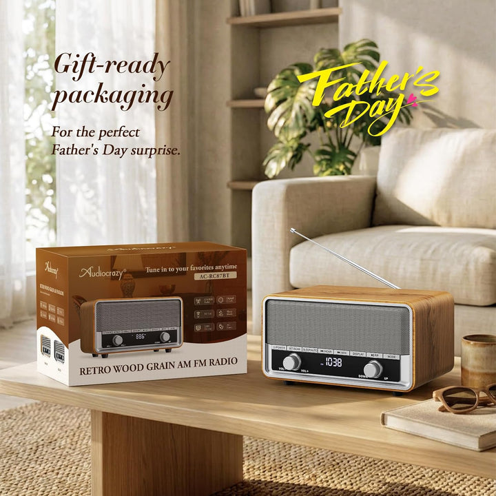 Retro-AM-FM-Radio zum Einstecken an die Wand, digitales Uhr-Radio für Schlafzimmer, mit LCD-Display,
