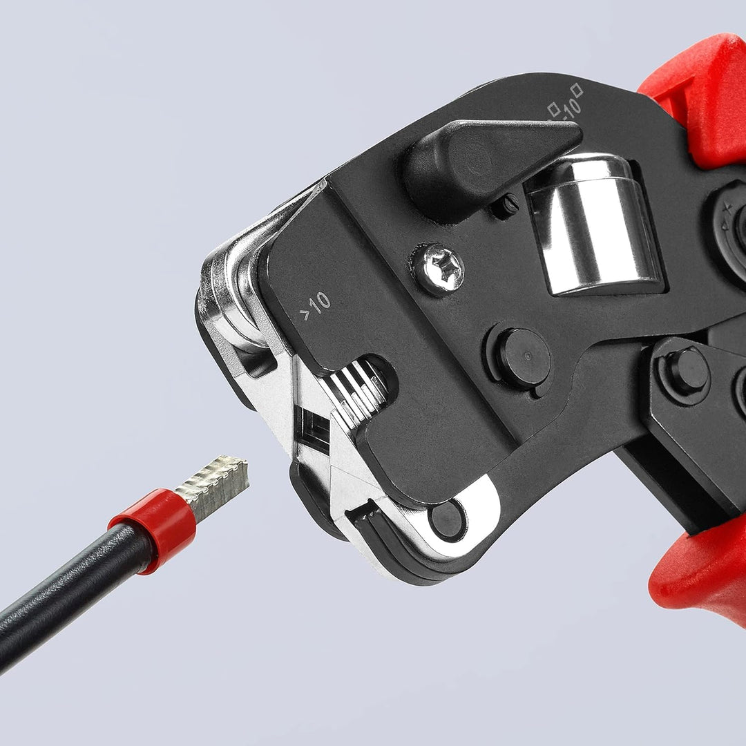 Knipex Selbsteinstellende Crimpzange für Aderendhülsen mit Fronteinführung brüniert, mit Mehrkompone