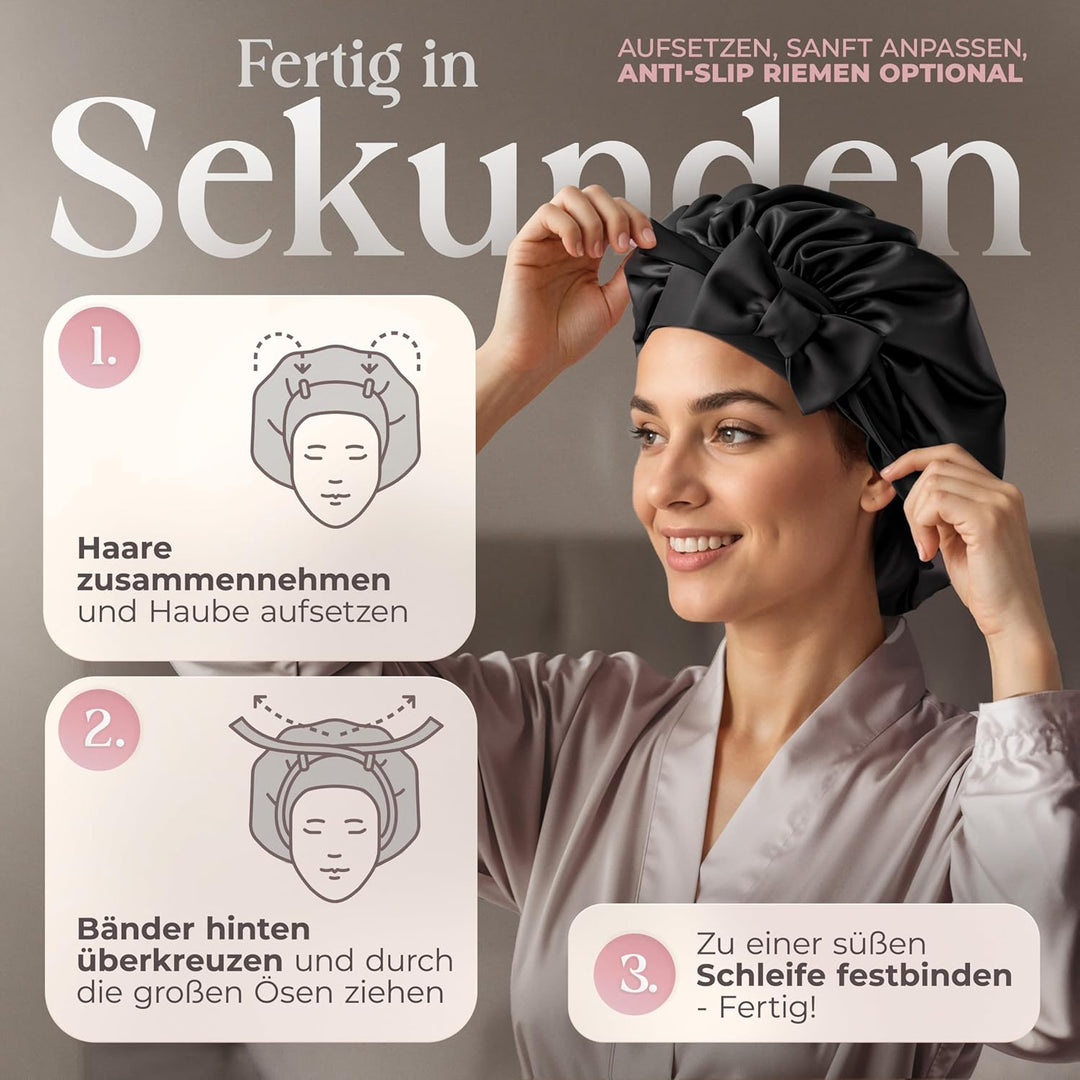 Seidenhaube zum Schlafen - 100% Maulbeerseide I Schlafhaube Seide - Idealer Schutz vor Frizz, Haarbr