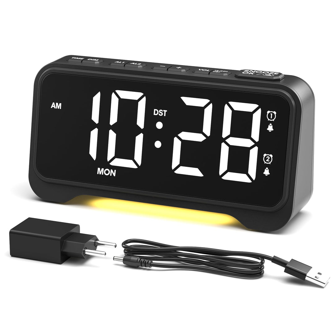 ROCAM LED Wecker Digital mit Grossen Zahlen, Nachttisch Wecker mit Typ-C &amp; USB-Ladeanschluss, Dualer