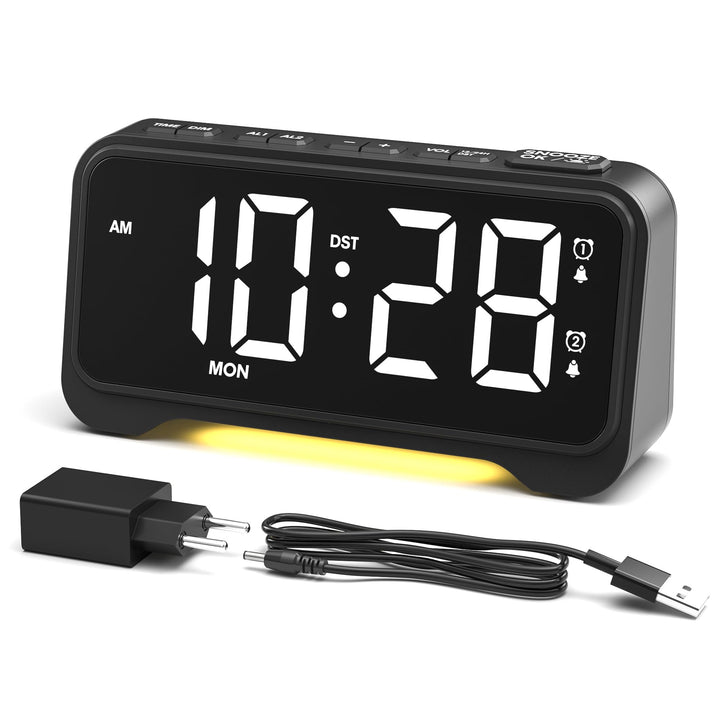 ROCAM LED Wecker Digital mit Grossen Zahlen, Nachttisch Wecker mit Typ-C &amp; USB-Ladeanschluss, Dualer