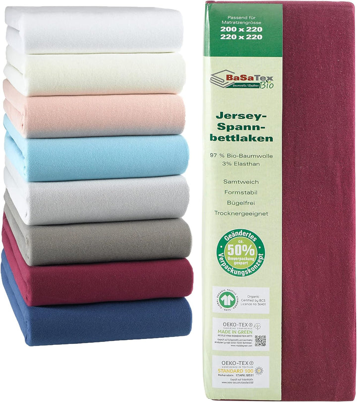 BaSaTex Bio Jersey Premium Spannbettlaken | Spennbetttuch für Wasserbetten und Boxspringbetten | 97%