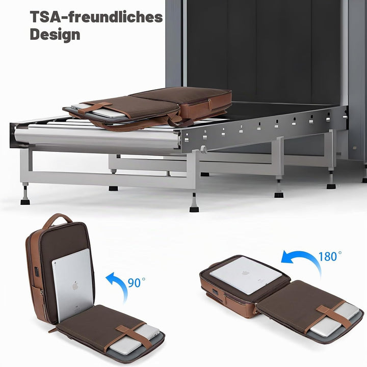 Tzowla Lederucksack Herren,Laptop Vintage Rucksack aus Echtleder für Damen mit USB-/Typ-C-Ladeanschl