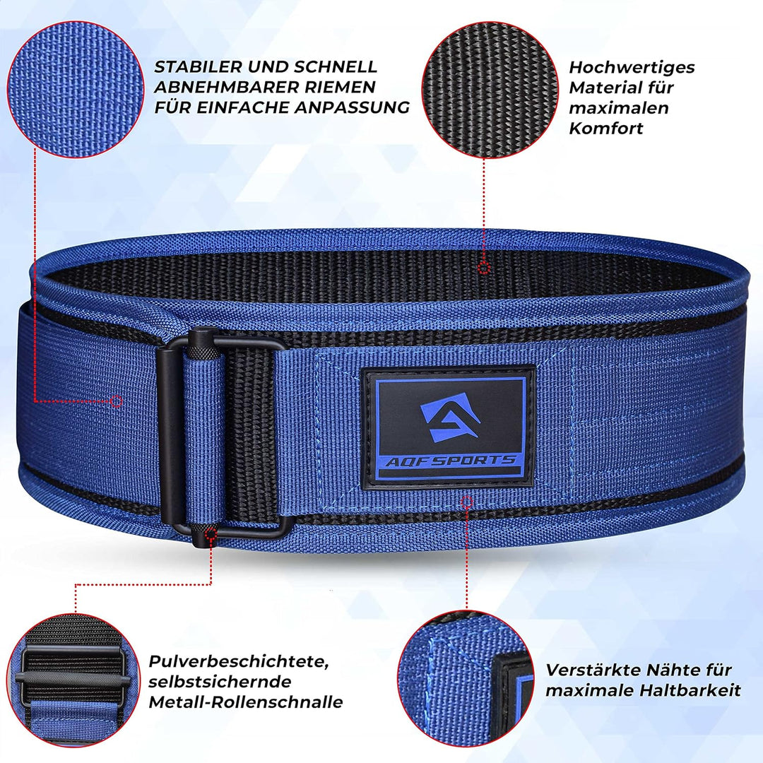 AQF Gewichthebergürtel Nylon, 4" Rückenstütze mit Autolock-Schnalle Blau S, Blau S