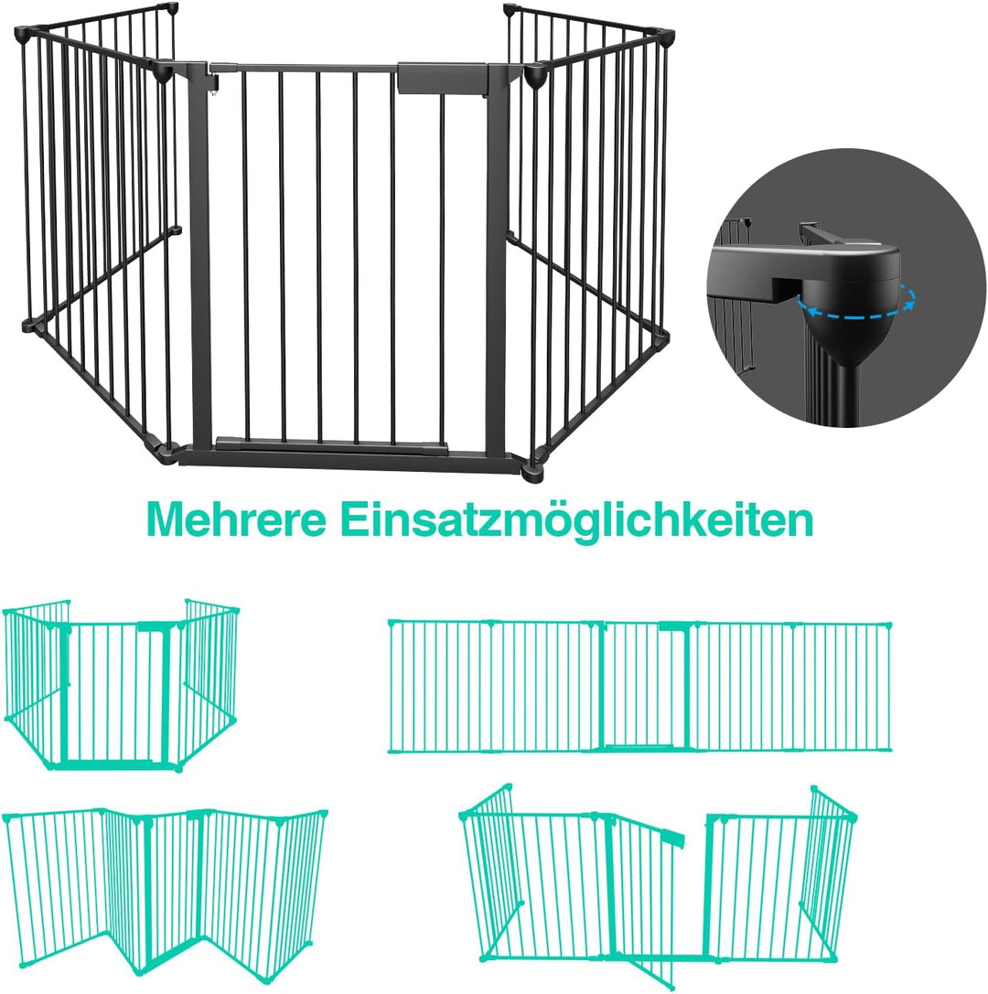Kaminschutzgitter mit Tür Metall 310cm Absperrgitter, Tierschutzgitter Babygitter Sicherung inkl. 5