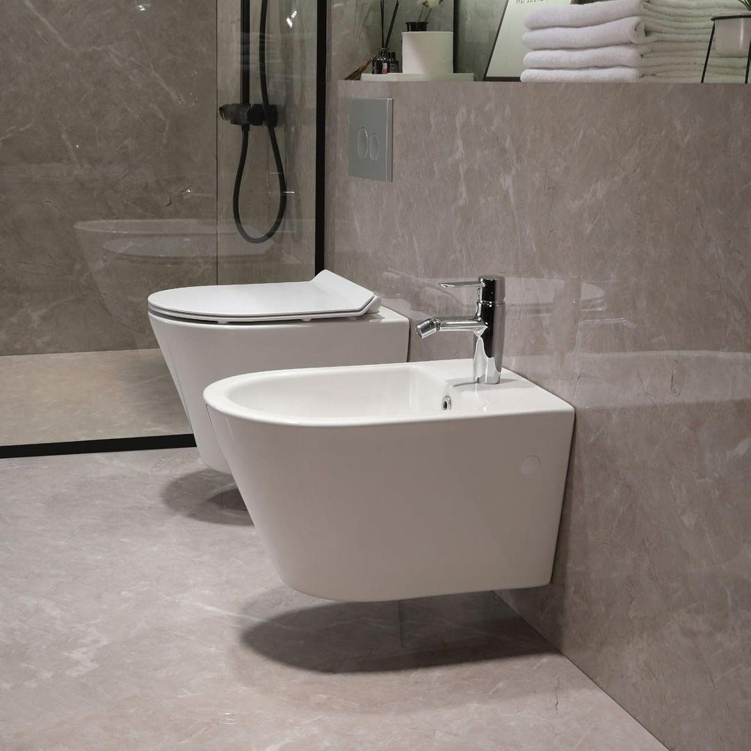 Hänge-Bidet mit Nano-Beschichtung - Wand-Bidet aus Keramik mit Hahnloch und Überlaufschutz - Dusche