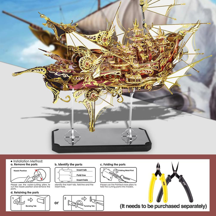 Piececool 3D Puzzle Metall Piratenschiff Drachenboot, 3D Metall Puzzle Segelboot Schiffsset, Modell