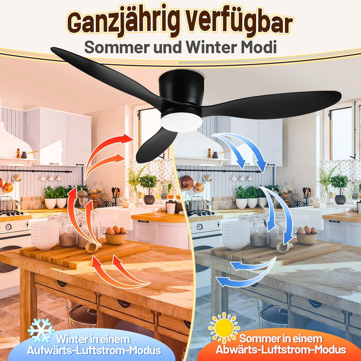 Fiqops Deckenventilator mit Beleuchtung 132cm, Deckenleuchte mit Ventilator Fernbedienung und APP, 6