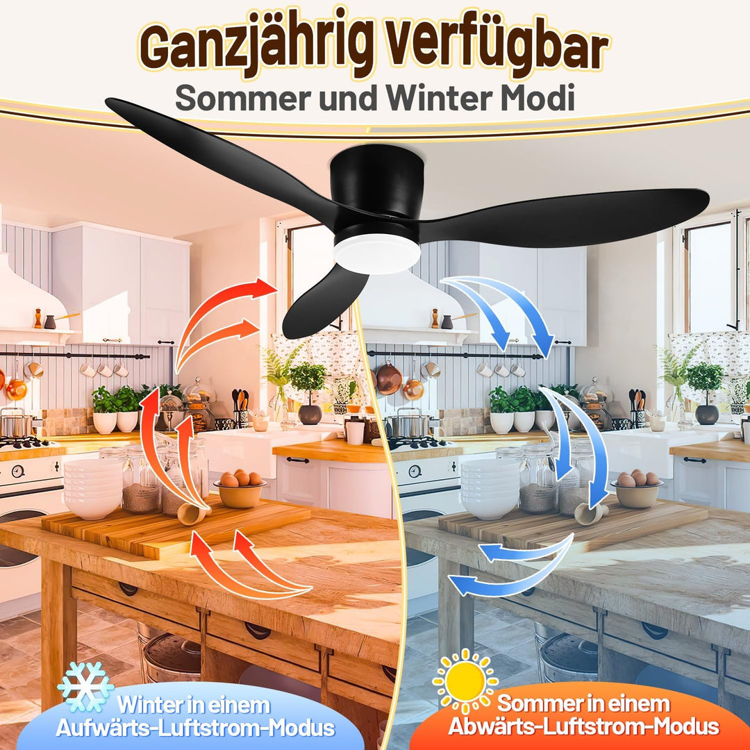 Fiqops 2x Deckenventilator mit Beleuchtung 132cm, Deckenleuchte mit Ventilator Fernbedienung und APP