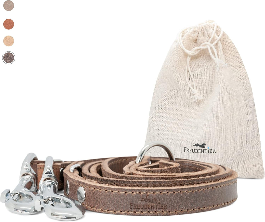 FREUDENTIER® Hundeleine aus zertifiziertem Leder 2m, 3-Fach verstellbare Führleine, liebevoll in Hol