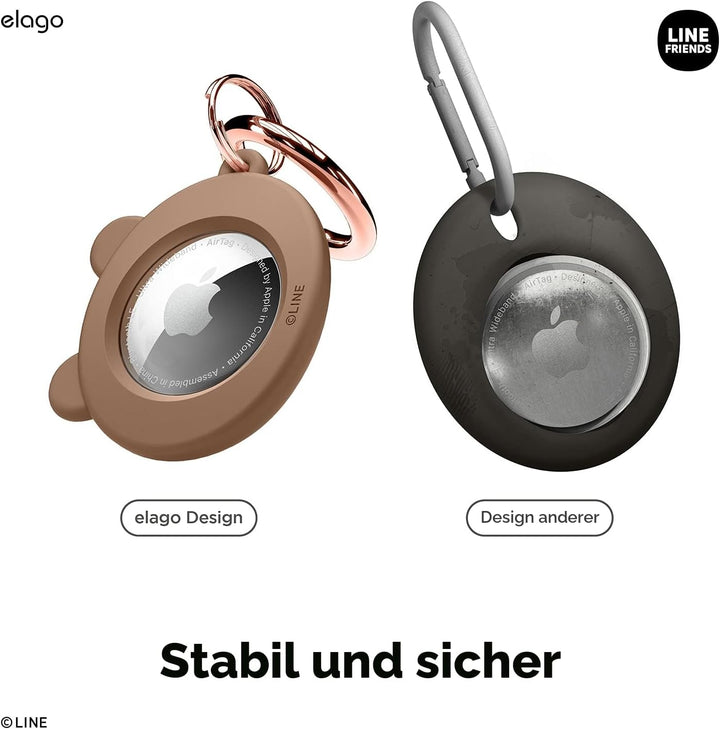 elago I LINE Friends Silikon Hülle Kompatibel met für Apple AirTag 2 & 1 Gen - Voller Schutz, Inklus