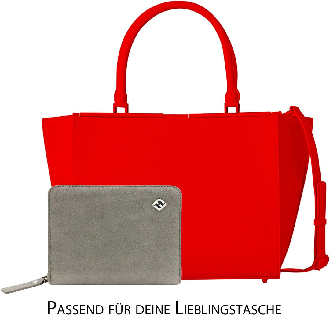 Damen Portemonnaie, Oil-Wax-Leder, grau, Reissverschluss, Münzfach, RFID Schutz - Geldbörse klein, P
