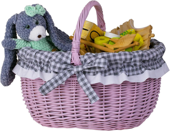 Einkaufskorb Weide Geflochtener Korb mit Henkel Aufbewahrungskorb Leicht Picknickkorb Geschenkkorb L