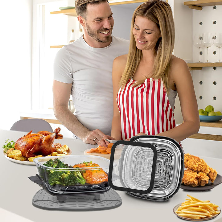 Airfryer Zubehör für Ninja CRISPi FN101EU: GEEKHOM 1x Edelstahl Feinmaschiger Spritzschutz + 1x Sili