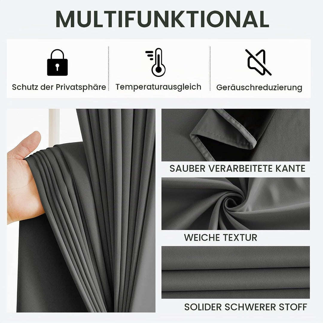 PONY DANCE 100% Verdunklungsvorhänge Grau Thermo Gardinen gegen Hitze | 2er Set, H245 x B140 cm, Vor
