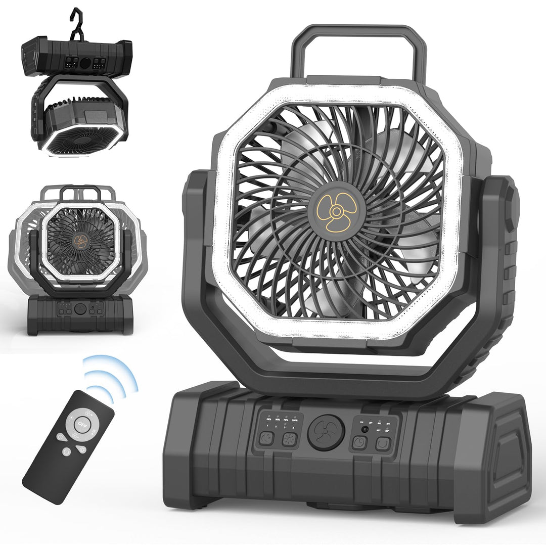 Camping Ventilator mit Akku 20000mAh – USB Tischventilator wiederaufladbar mit LED Licht, Fernbedien