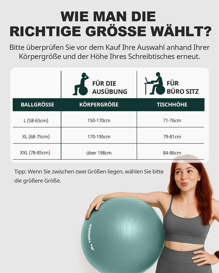 Trideer Gymnastikball – Sitzball, Pezziball &amp; Pilates Ball für Büro &amp; Rückentraining, Balance Ball f