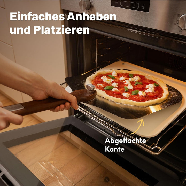 SILBERTHAL Pizzastein Set 4 teilig - Pizzaschieber Edelstahl mit Pizzastein, Pizzamesser 32cm &amp; Serv