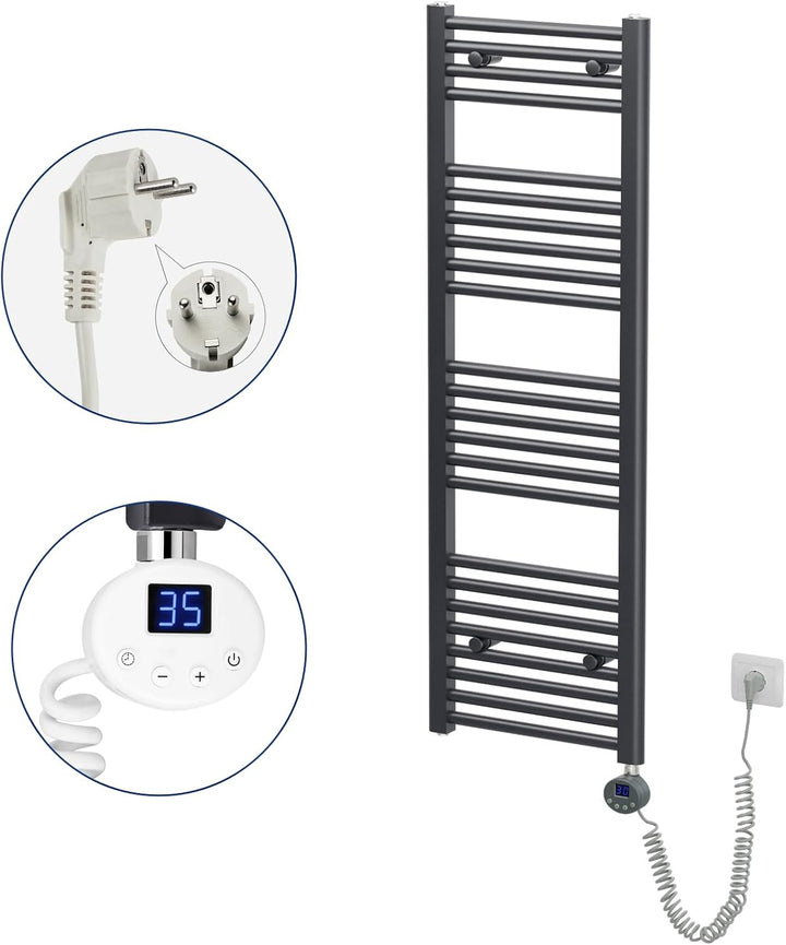 Heilmetz Badheizkörper Elektrisch mit Heizstab 500W Leistung 1000 x 600 mm Anthrazit Gerade Bad Heiz