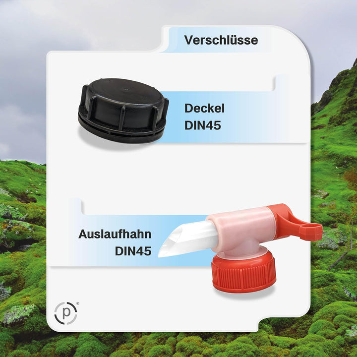 plasteo® 2x 10 Liter Getränke- Wasserkanister Natur mit 1x Hahn und 2x Schraubdeckel | BPA Frei | Le