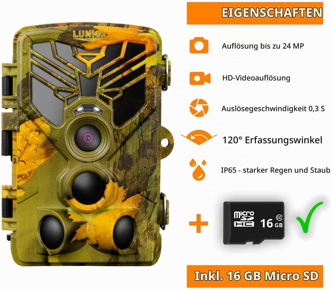 LUNIOX VC24 Wildkamera Fotofalle Digital Full HD bis zu 24MP mit Bewegungsmelder Nachtsicht Schutzar