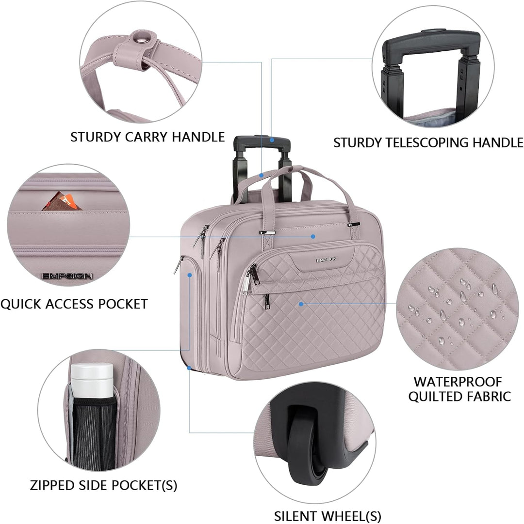 EMPSIGN Trolley Business Rolling Laptop mit Rädern, Rolling Laptoptasche für Frauen passt bis zu 15.