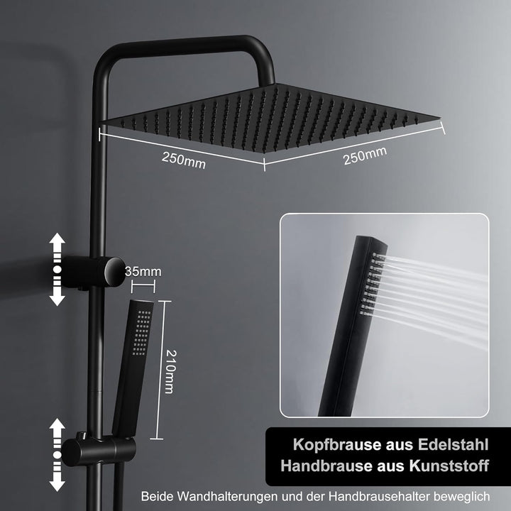 Görbach Regendusche Duschsystem mit Ablage, Wassersparend,Edelstahl Duschset ohne Armatur mit XL Kop
