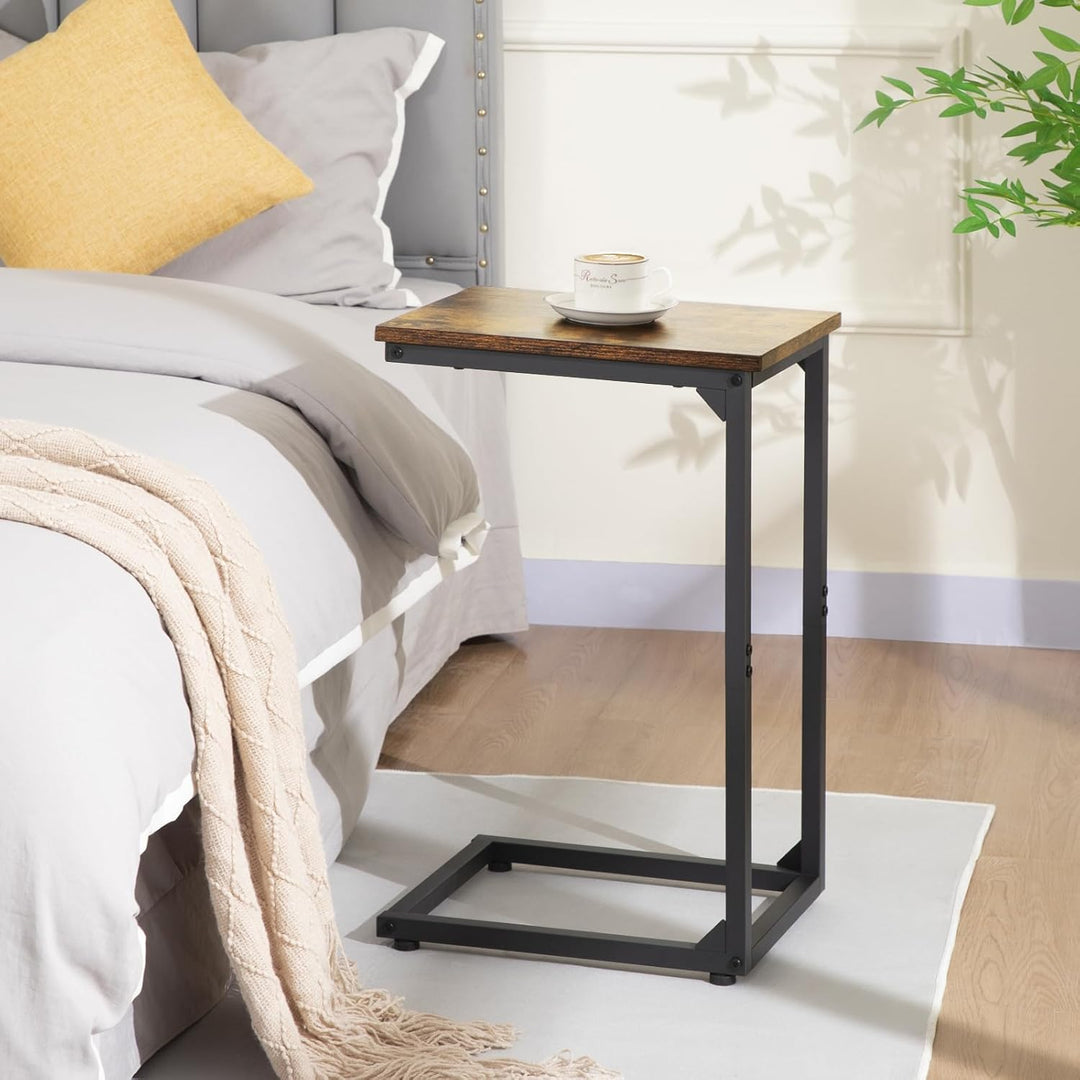 AMHANCIBLE Beistelltisch, C Form Sofa Tisch, Holz Kaffeetisch, Kleiner Couchtisch Höhenverstellbar,