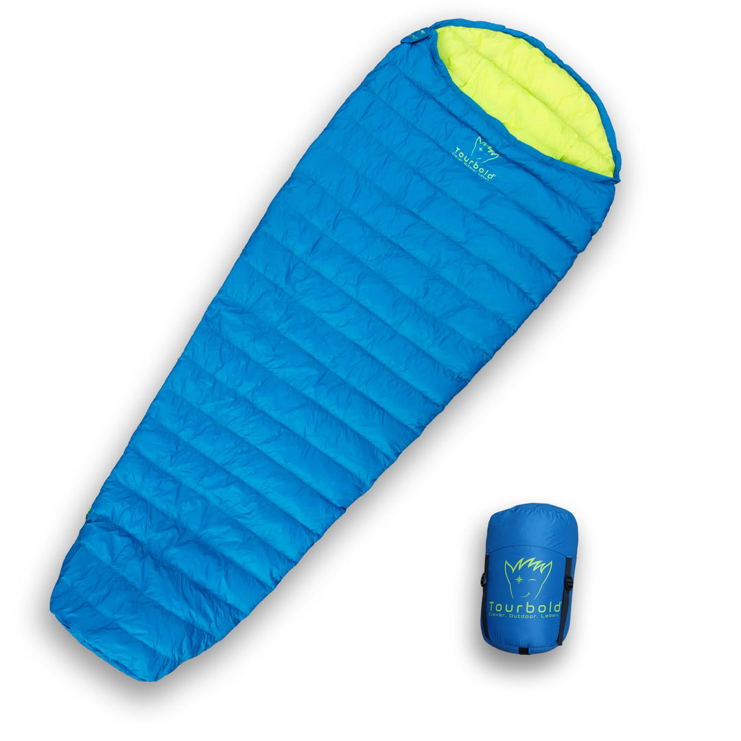TOURBOLD® TOURBEUTEL – Ultraleichter Daunenschlafsack 550 g Koppelbar | Glow-Zipper Sommer Mumiensch