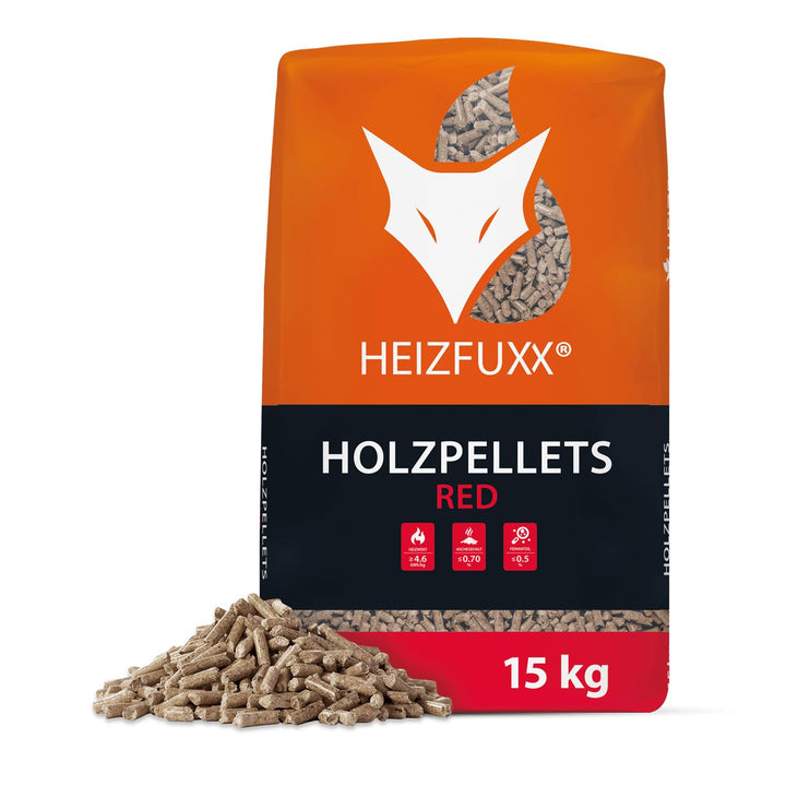 Holzpellets Red Sackware 15 kg - 6mm Hartholz Pellets mit hohem Heizwert & geringem Ascheanteil - Pr