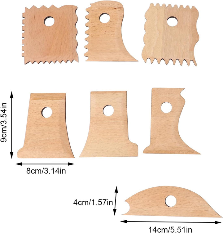 7pcs Keramikfuss Shaper -Werkzeuge Buchenholz Holz polierte Keramikrippen Trimmwerkzeuge für DIY -To