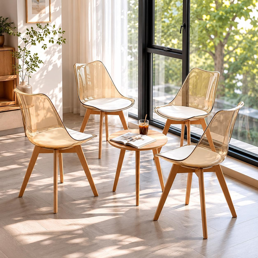 EGGREE 2er-Set Skandinavische SGS-geprüfte Esszimmerstühle, 2 Braune Transparente Küchenstühle mit M