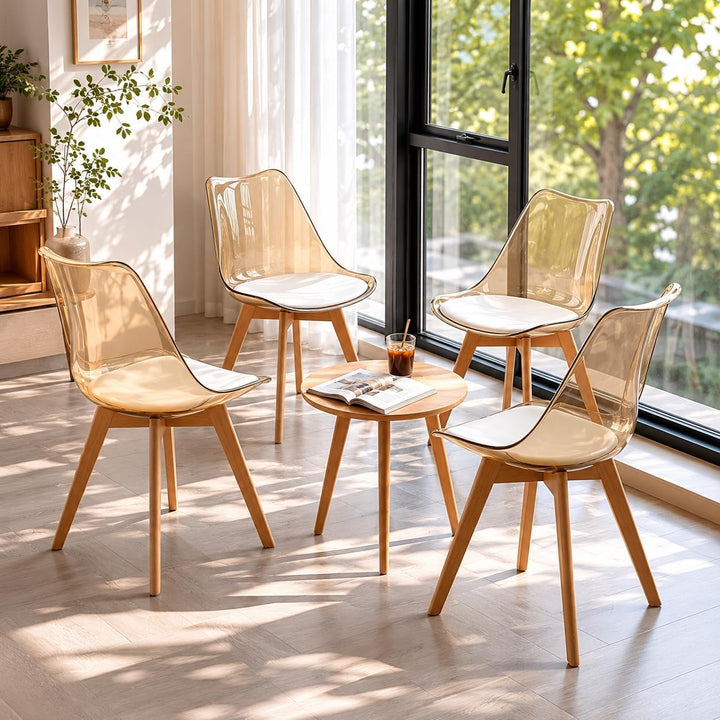 EGGREE 2er-Set Skandinavische SGS-geprüfte Esszimmerstühle, 2 Braune Transparente Küchenstühle mit M