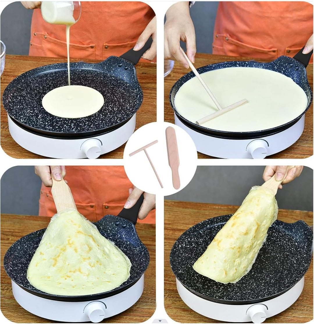 diig Crepe Pfanne 28cm, Antihaftpfanne Omelette Flache Pfannkuchen Pfanne mit Teigverteiler und Holz