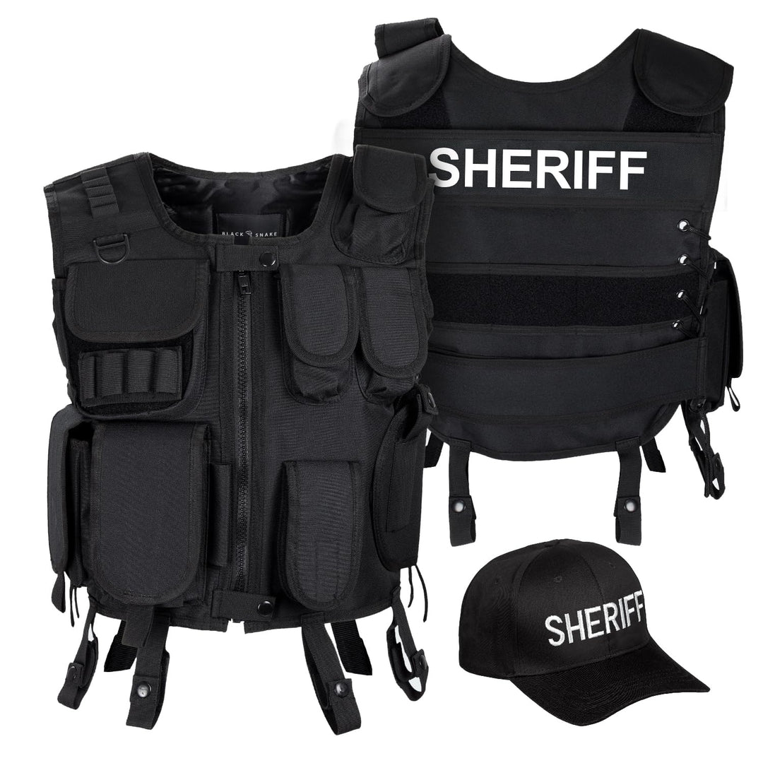 Black Snake SWAT FBI Security Police Agenten Kostüm Einsatzweste und Baseball Cap M-L SHERIFF, M-L S