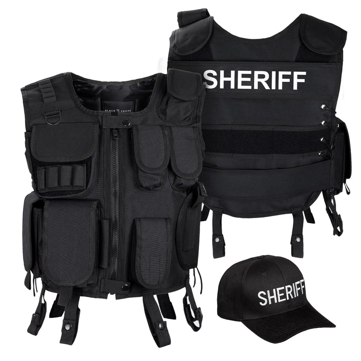Black Snake SWAT FBI Security Police Agenten Kostüm Einsatzweste und Baseball Cap M-L SHERIFF, M-L S
