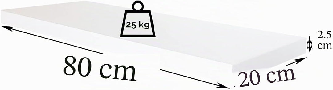 Henor Wandregal FSC® Holzwandregal 80 x 20 x 2.5 cm. Laden Sie 25 kg. Weiss 80 Weiss, P-20 Cm., 80 W